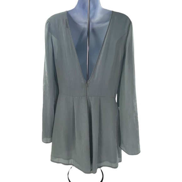 Topshop Gray Blue Flair Sleeve Long Sleeve Cheetah Print Romper size 6 - Picture 2 of 9